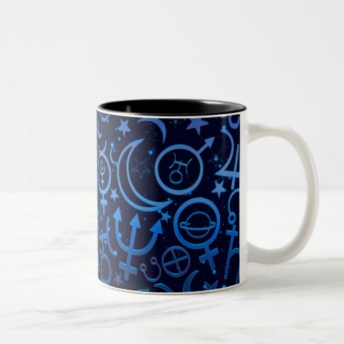 Blue Planetary Symbols Mystical Universe Planets Two_Tone Coffee Mug