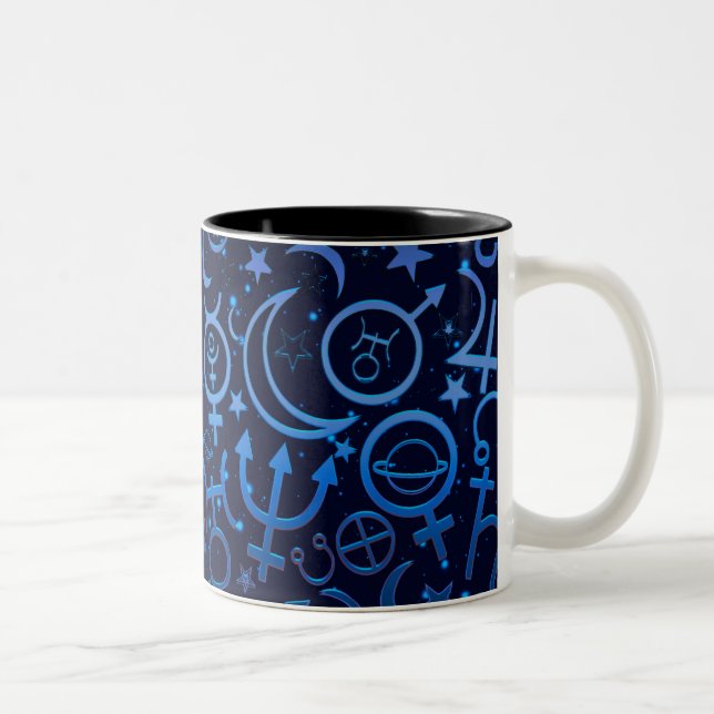 Blue Planetary Symbols Mystical Universe Planets Two-Tone Coffee Mug (Right)