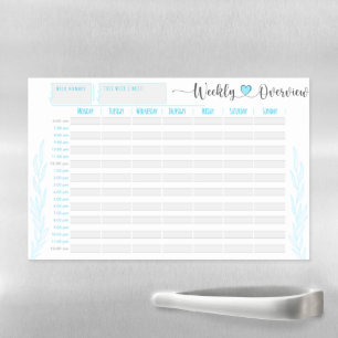 Blue planner and organiser, hour by hour magnetic dry erase sheet