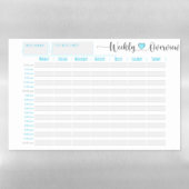 Blue planner and organiser, hour by hour magnetic dry erase sheet (Horizontal)