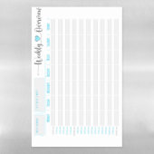 Blue planner and organiser, hour by hour magnetic dry erase sheet (Vertical)