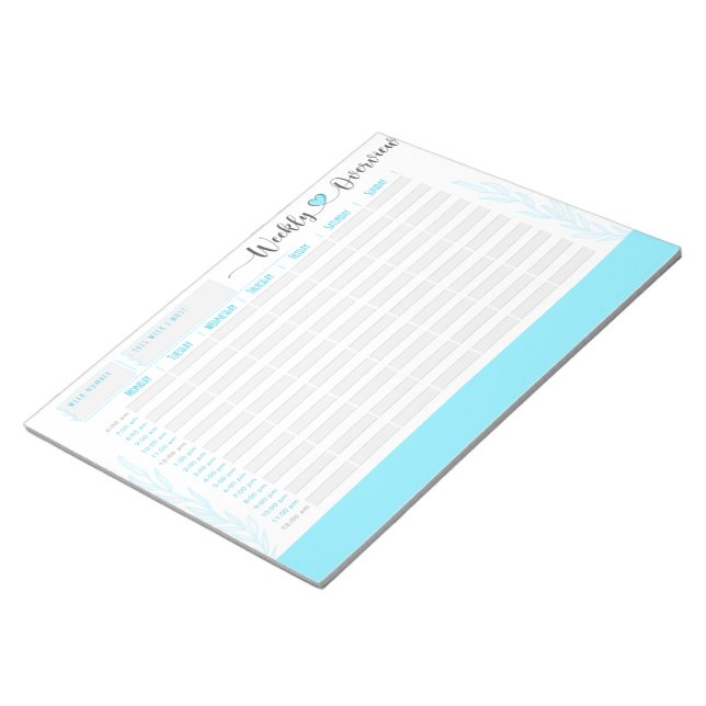Blue planner and organizer, hour by hour notepad (Angled)
