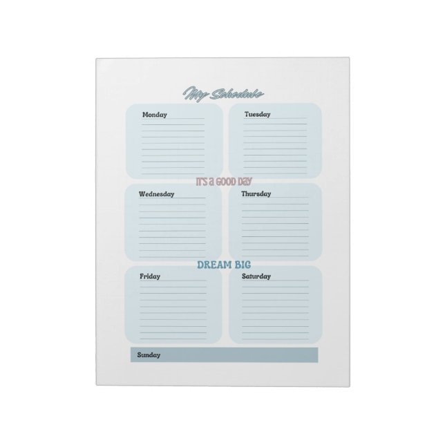 Blue Planner Schedule Weekly  Notepad (Rotated)