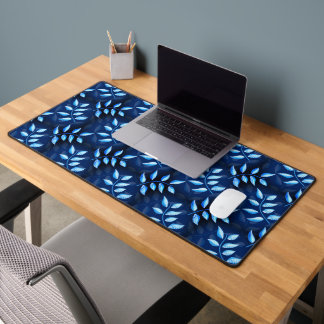 Blue Plant Decorative Dark Botanical Pattern Desk Mat
