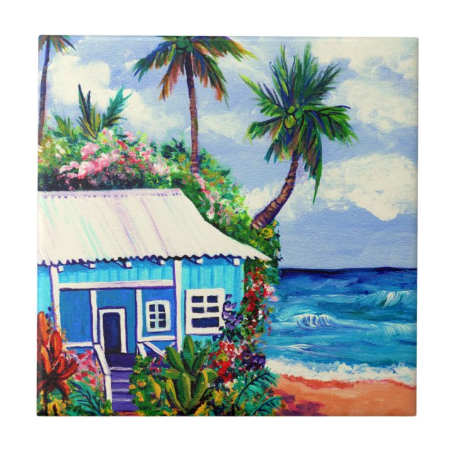 Blue Plantation Cottage at the Beach Ceramic Tile (Front)