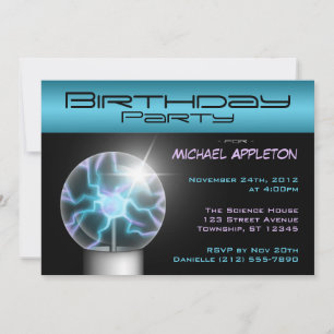 Blue Plasma Ball Birthday Party Invitations