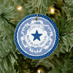 Blue plate special nostalgia culinary Christmas Ceramic Ornament