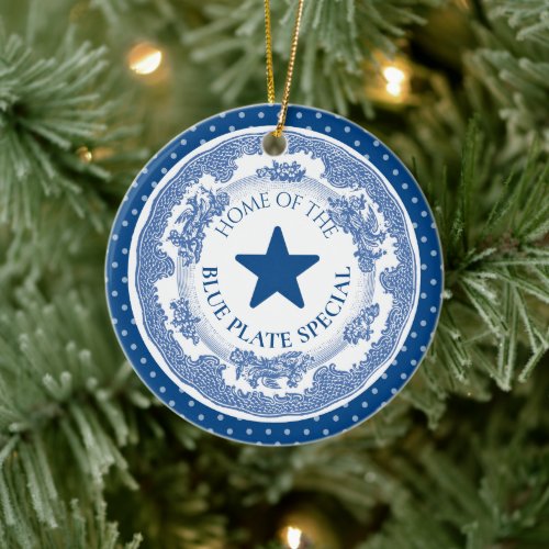 Blue plate special nostalgia culinary Christmas Ceramic Ornament