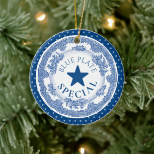Blue plate special nostalgia culinary Christmas Ceramic Ornament