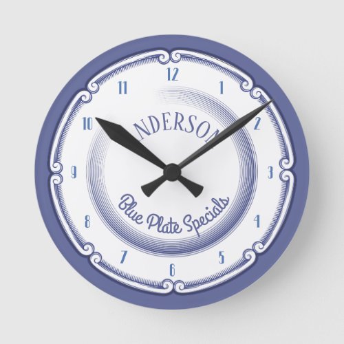 Blue plate special personalized kitchen round clock