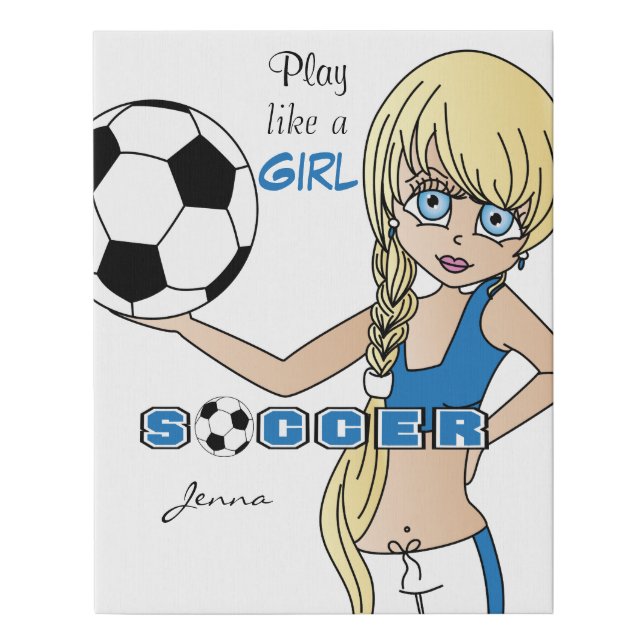 Blue, Play Like A Girl Soccer Faux Canvas Print (Front)