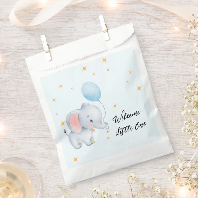 Blue Playful Elephants Baby Shower Favor Bag (Clipped)