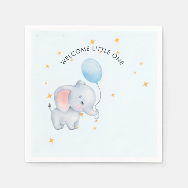 Blue Playful Elephants Baby Shower Napkins (Front)
