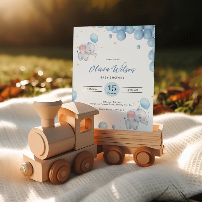 Blue Playful Elephants Invitation (Creator Uploaded)