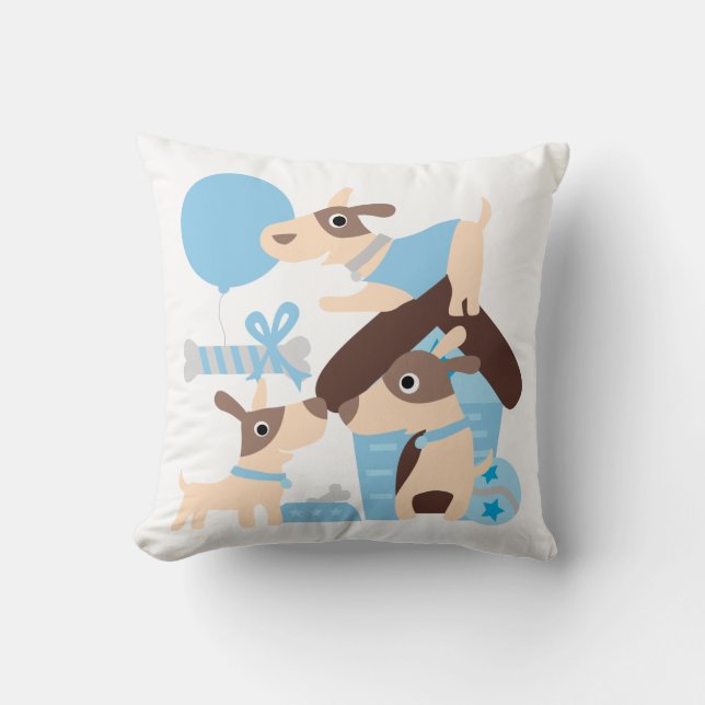 Blue Playful Puppies Pillow (Front)