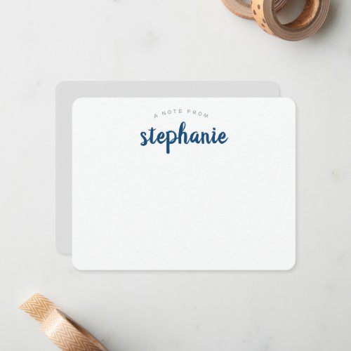 Blue Playful Script Personalized Flat Note Card
