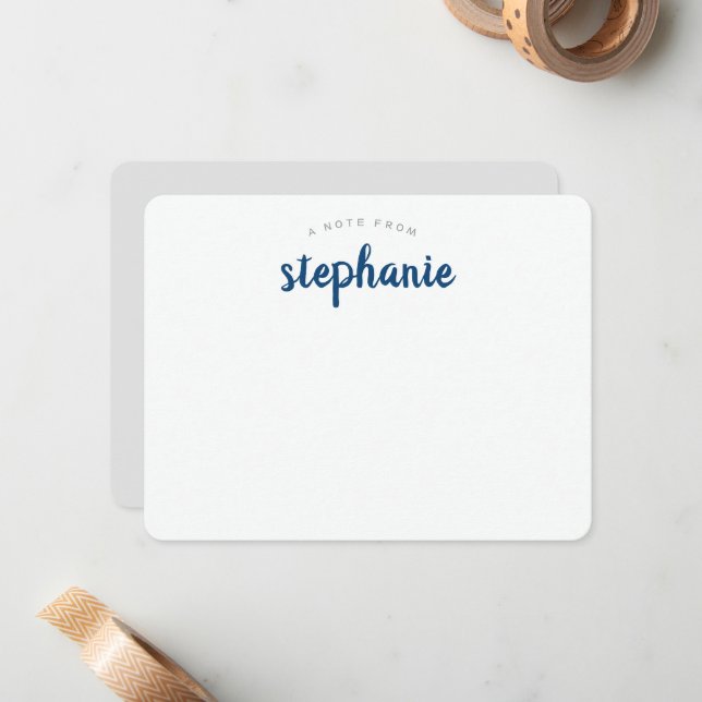 Blue Playful Script Personalized Flat Note Card (Front/Back In Situ)