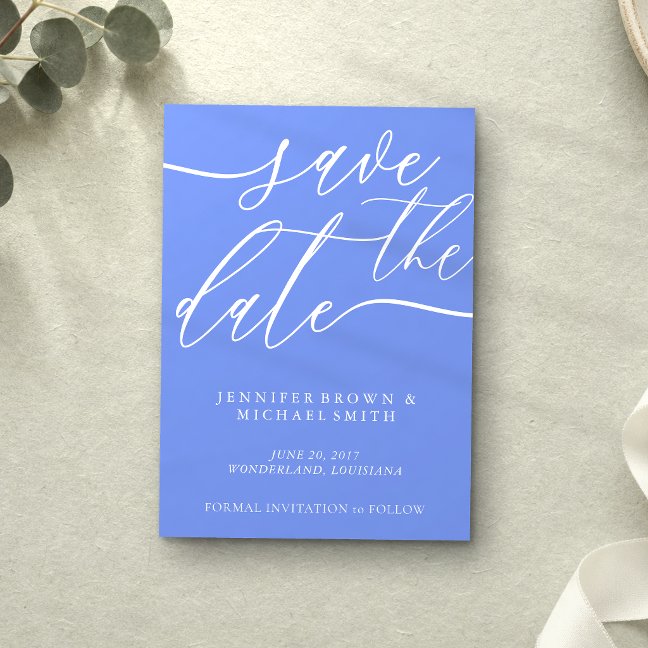 Blue Playful Wedding Script Photo Calligraphy Save The Date