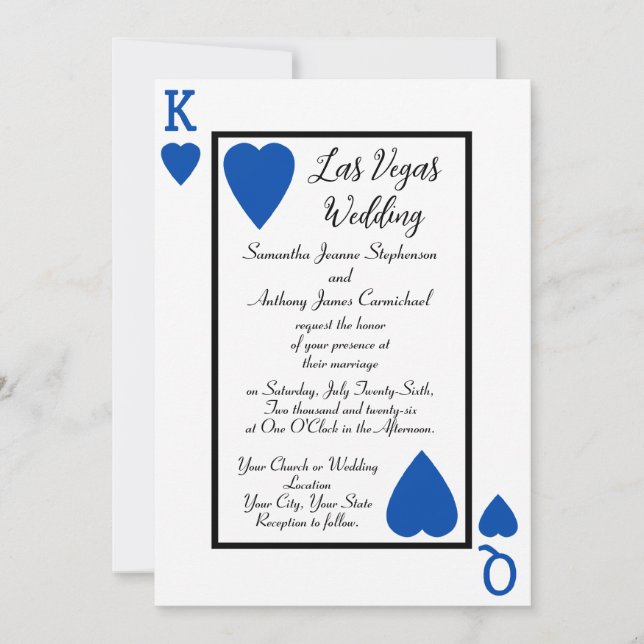 Blue Playing Card King/Queen Wedding Invitations (Front)