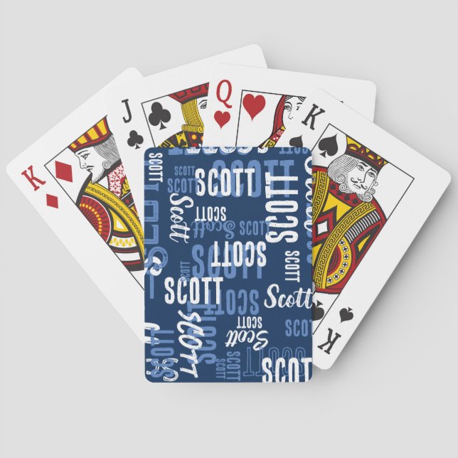 Blue Playing Cards personalized with His Name (Back)