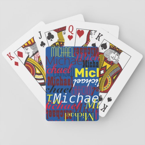 Blue playing cards with Names in Colors
