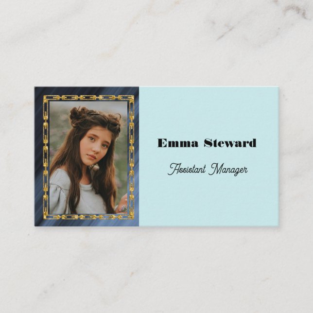 Blue Pleat & Gold Chain with Personalized Photo Business Card (Front)