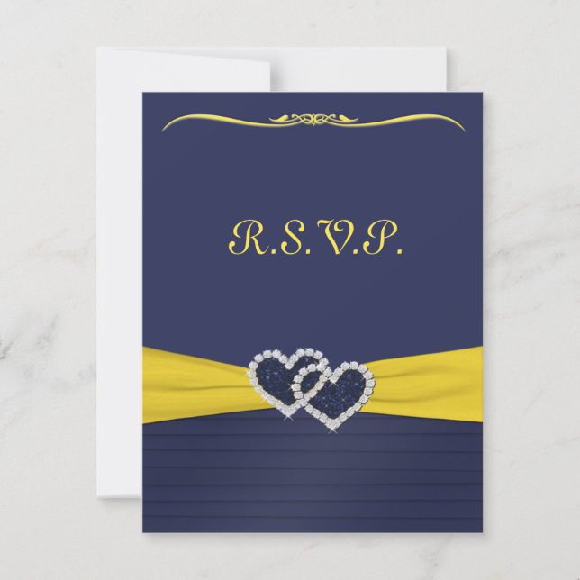 Blue Pleats and Diamond Hearts RSVP Card (Front)