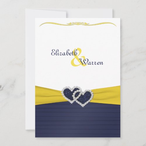 Blue Pleats and Diamond Hearts Wedding Invitation