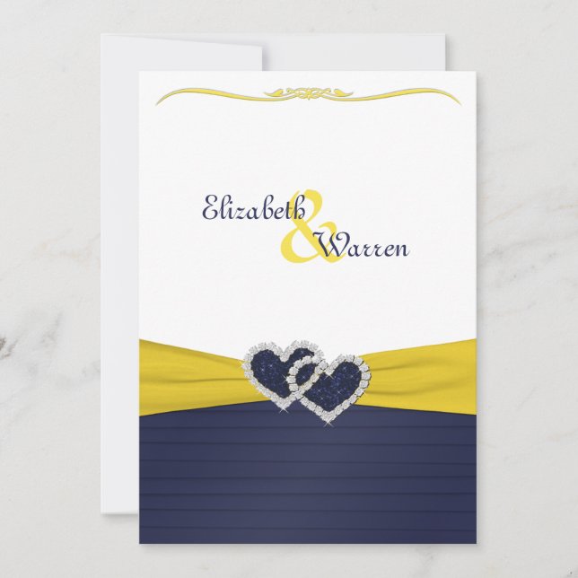 Blue Pleats and Diamond Hearts Wedding Invitation (Front)