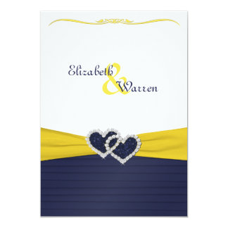 Royal Blue And Yellow Weddings Invitations Announcements Zazzle Blue Pleats And Diamond Hearts Wedding Invitation