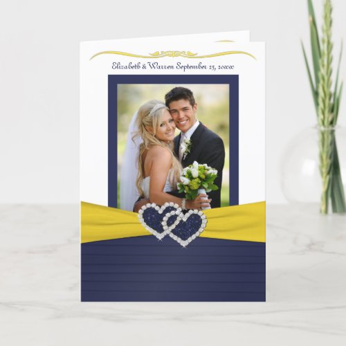 Blue Pleats with Hearts Photo Thank You Card