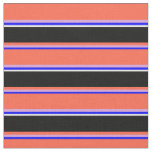 [ Thumbnail: Blue, Plum, Red, Black, and White Colored Stripes Fabric ]