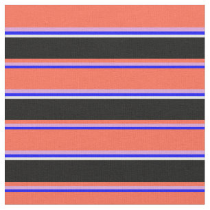 Blue, Plum, Red, Black, and White Colored Stripes Fabric