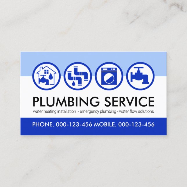 Blue Plumber Tools Icon Plumbing Business Card (Front)