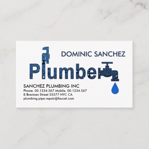 Blue Plumber Waterdrop Signage Business Card