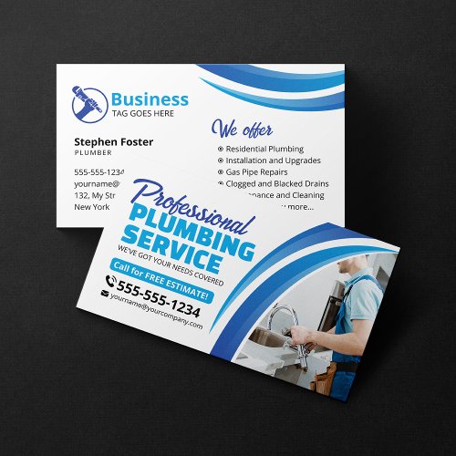 Blue Plumbing Service Repair Plumber Contractor Business Card