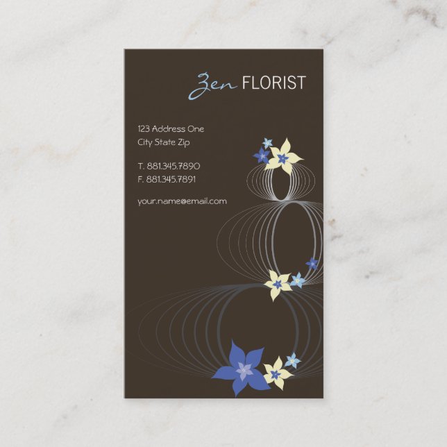 Blue Plumeria Frangipani Flower Chic Ikebana Zen Business Card (Front)