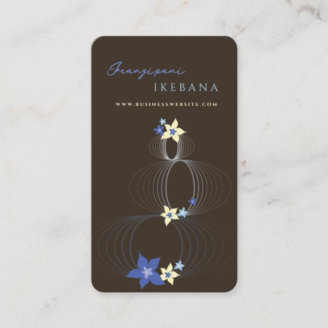Blue Plumeria Frangipani Flower Chic Ikebana Zen Business Card (Front)
