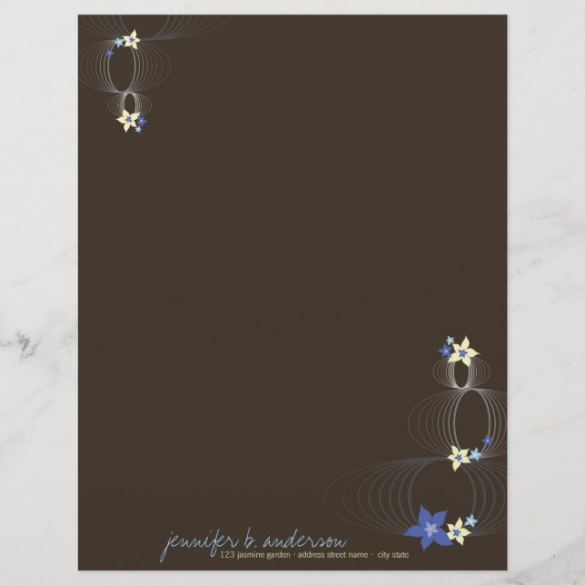 Blue Plumeria Frangipani Flower Chic Ikebana Zen Letterhead (Front)