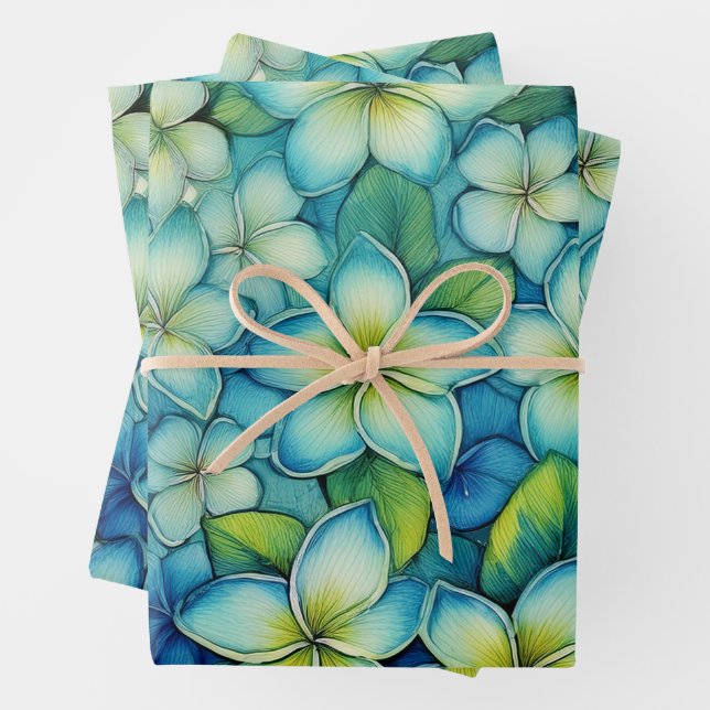 Blue Plumeria  Wrapping Paper Sheets (In situ)