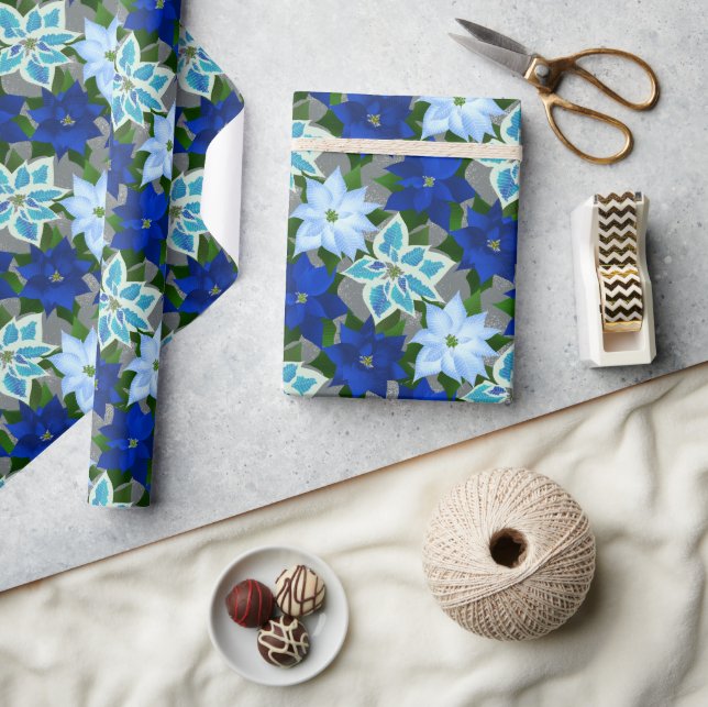 Blue Poinsettia Christmas Wrapping Paper (Crafts)