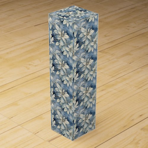 Blue Poinsettia Elegance Silver and Blue Winter Wine Box