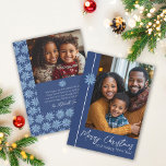 Blue Poinsettia Minimal Classic 2 Photo Christmas Holiday Card<br><div class="desc">This simple and minimal design features my hand drawn pale blue poinsettia on a dark blue background for classic vibe that evokes the nostalgia of Christmas past while the illustrated elements and script font give it a touch of whimsy.  It features 2 photo templates.  Original art by Malissa Melrose.</div>