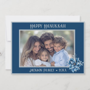 Blue Poinsettia Photo Flat Holiday Card