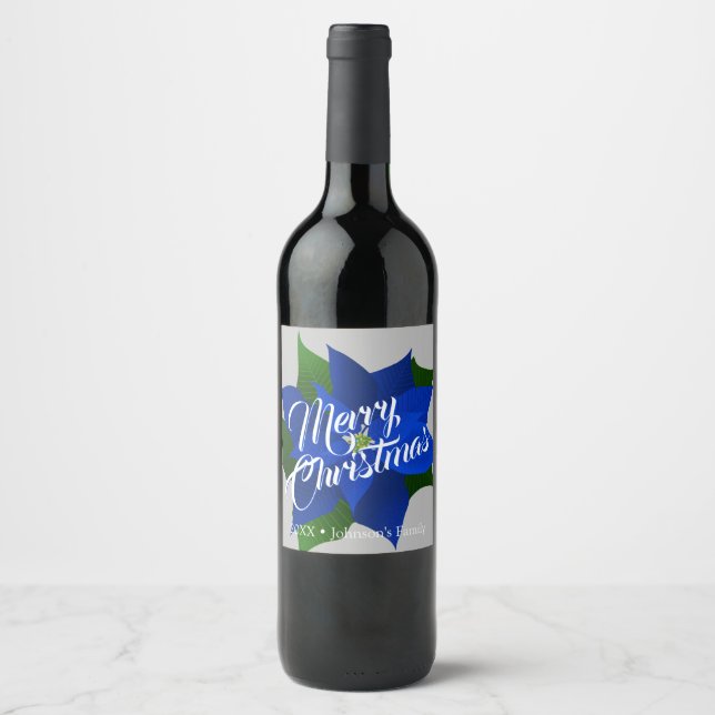  Blue Poinsettia Wine Label (Front)