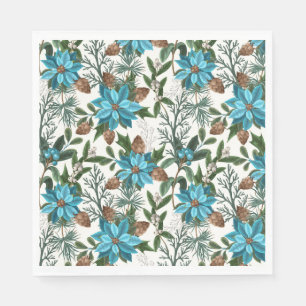Blue Poinsettia's And Pine Napkins
