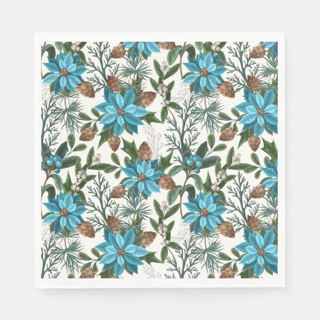 Blue Poinsettia's And Pine   Napkins (Front)