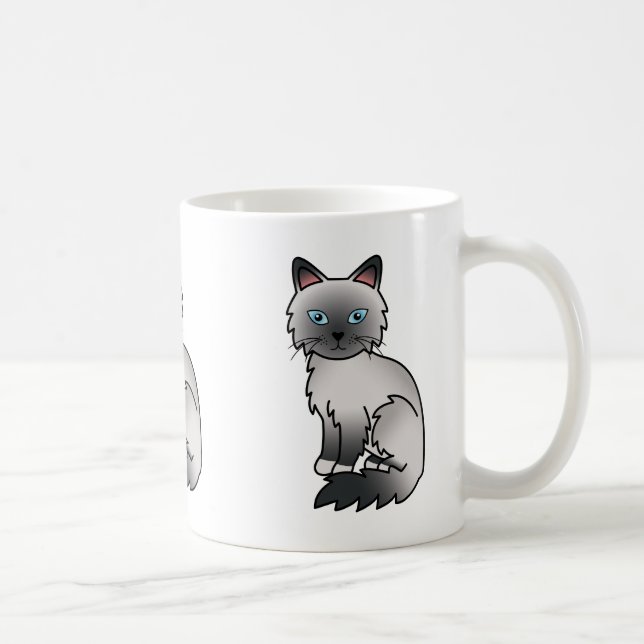 Blue Point Birman / Ragdoll Cat Cartoon Drawing Coffee Mug (Right)