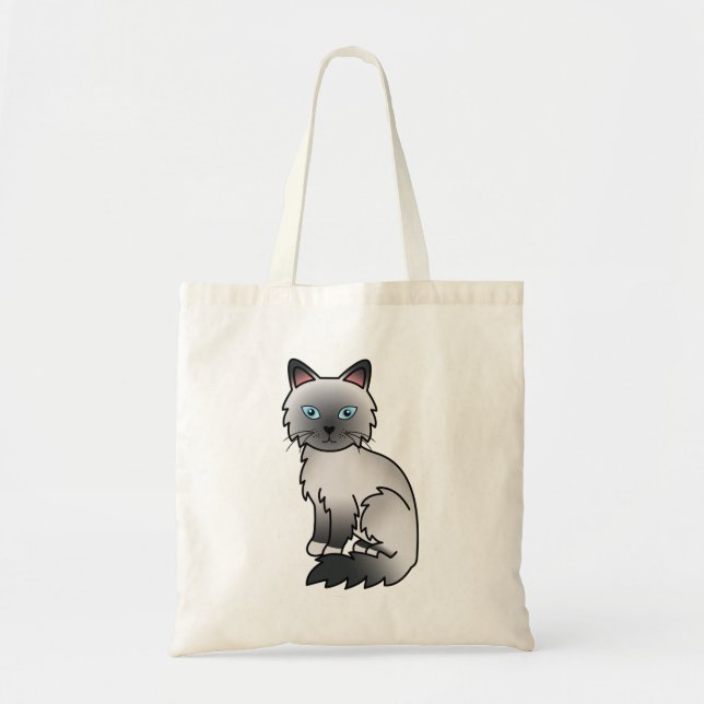 Blue Point Birman / Ragdoll Cat Cartoon Drawing Tote Bag (Front)