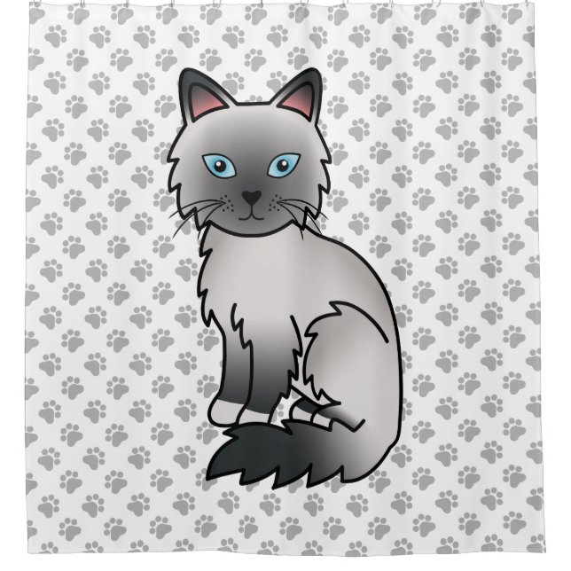 Blue Point Birman / Ragdoll Cat & Paws Shower Curtain (Front)